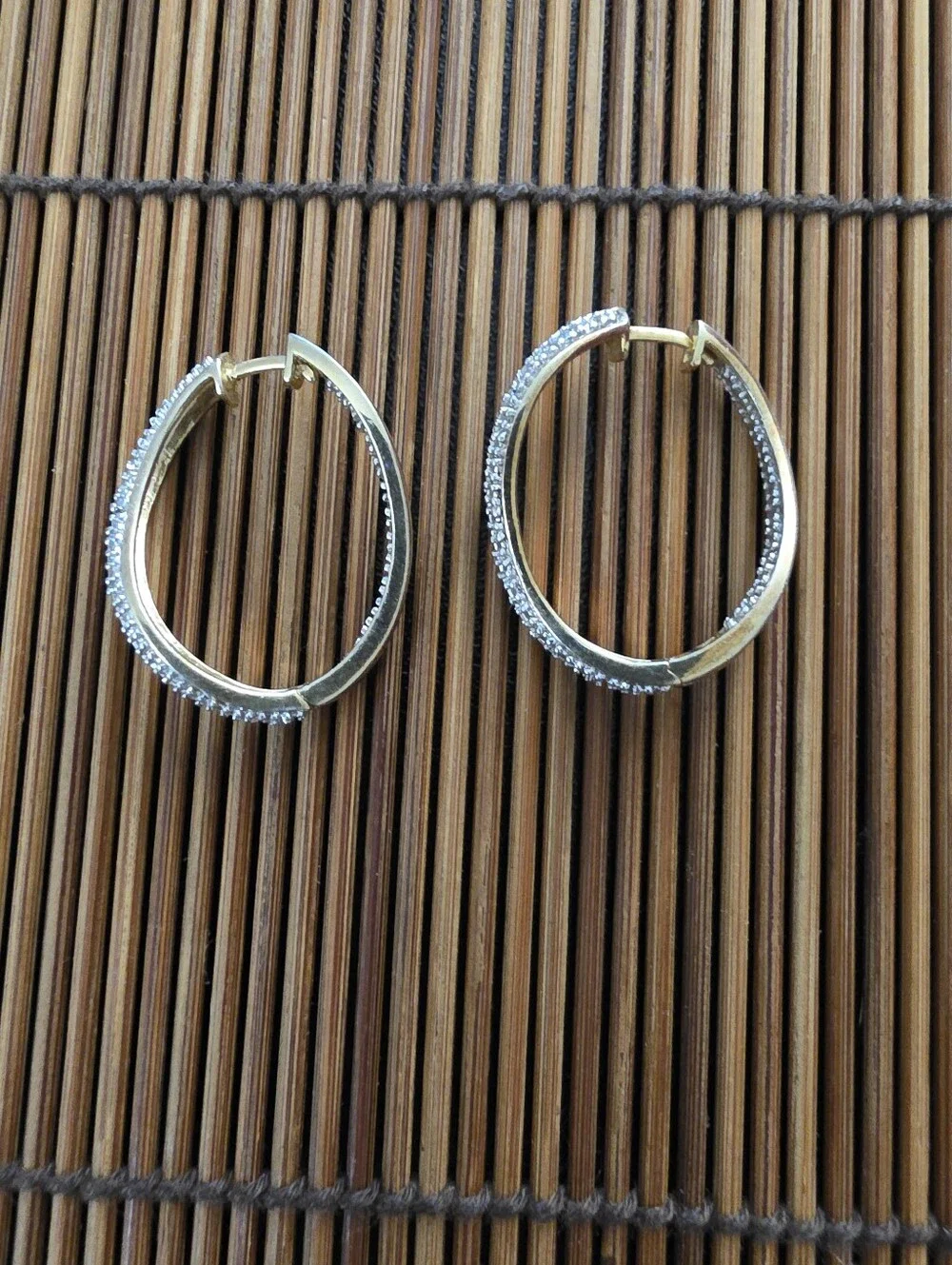 925 Silver Diamond Chip Yellow Gold Hoop Earrings